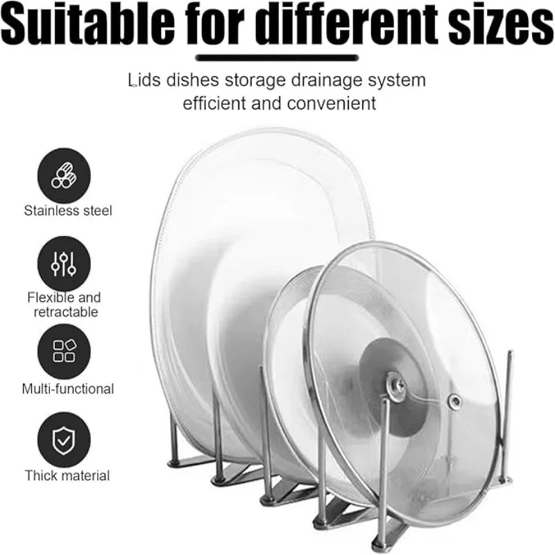 Adjustable Pot Lid & Plate& Pans Multipurpose Organizer Rack Holder Stainless Steel Dish Plate Drying Rack