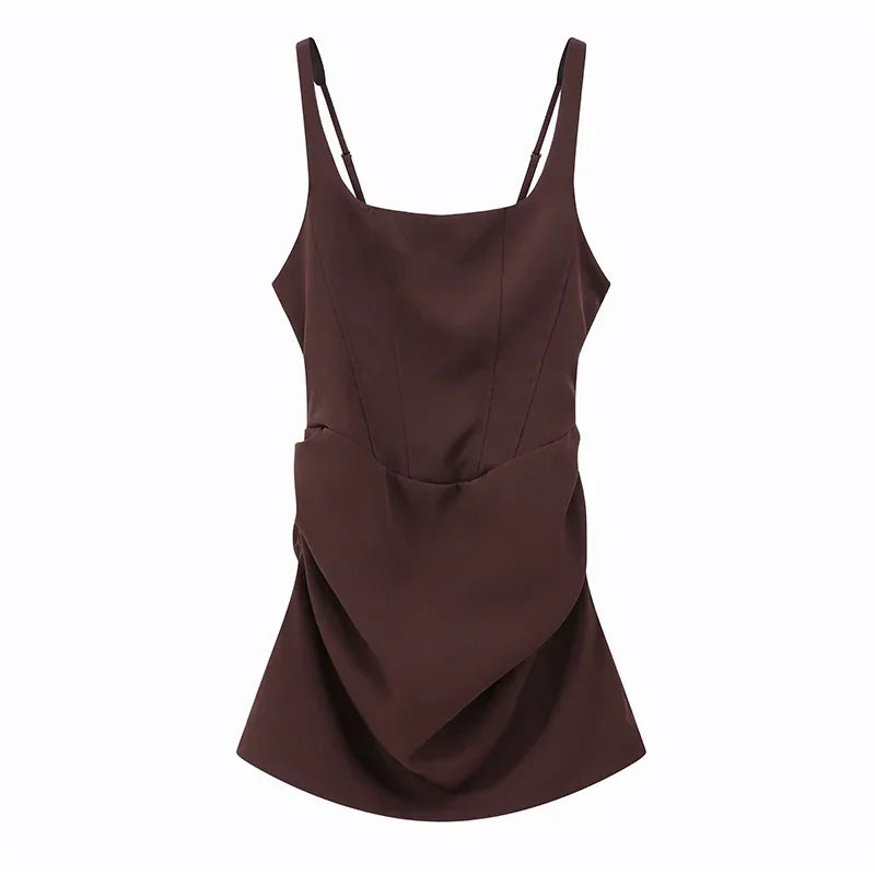Women Sexy Square-neck Halter Mini Dress 2025 Pleated Sleeveless Backless High Waist Bodycon Dresses New Summer Lady Party Gowns