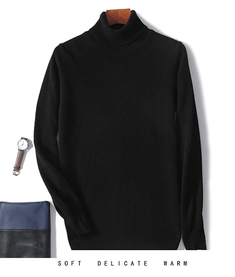 Men Turtleneck Cashmere Pullover 100% Pure Wool Knitwear Sweater Basic Solid Smart Casual Jumper Male Tops Autumn Winter