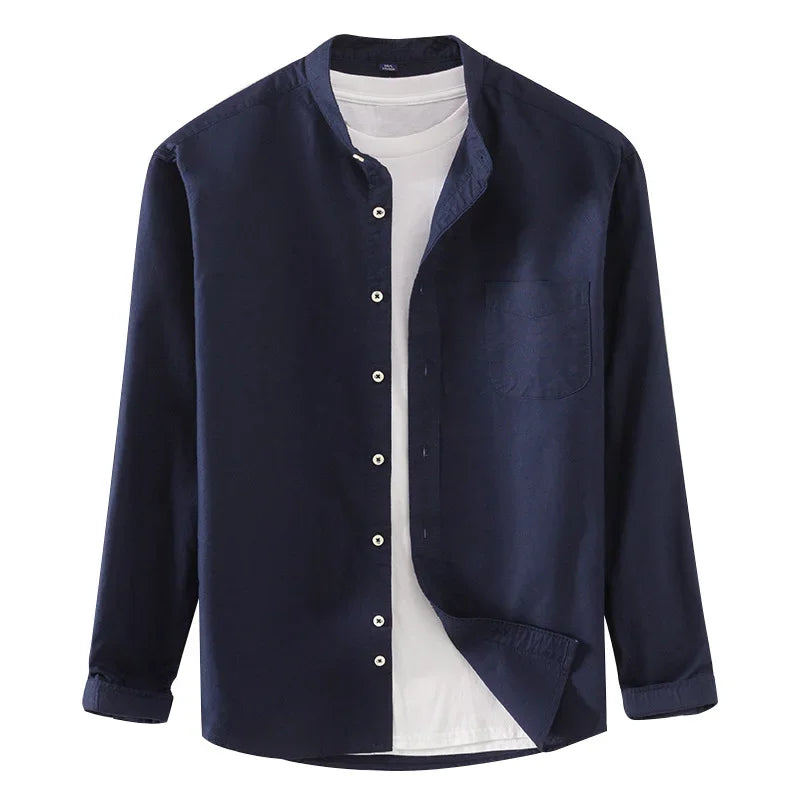 2027 Cotton Stand-up Neck Oxford Spinning Anti-wrinkle Casual  Spring  Autumn New Men's Shirt Jackets  Long Sleeve Shirt Men's