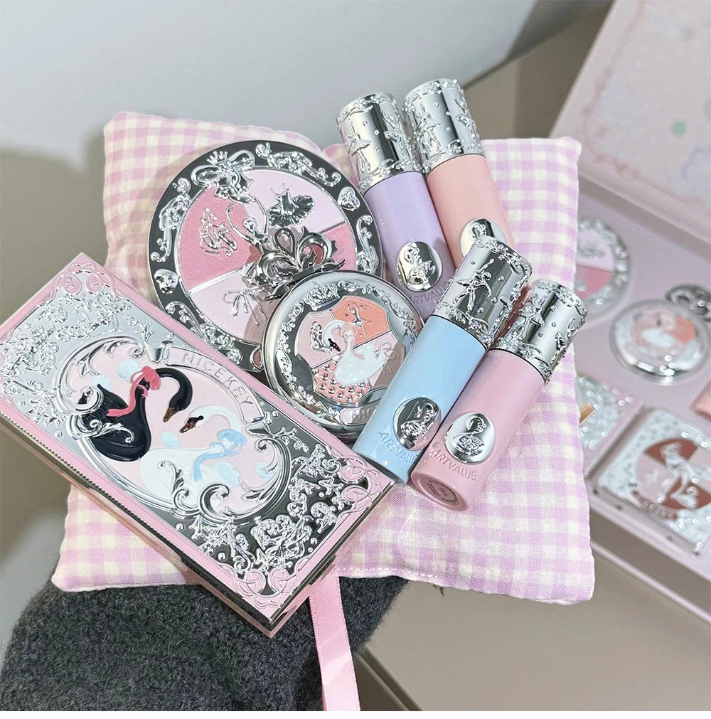 NICEKEY Face Makeup Sets Include 4 Lipgloss,1 Blush,1 Pressed Powder,1 Eyesshadow Palette,1 Contour Palette With Necklace Gift