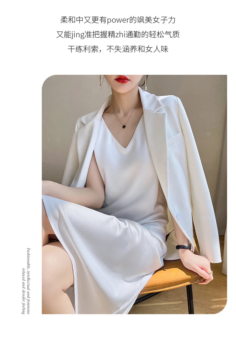 LHZSYY Silk Satin Front/Back V-neck Sling Dress Women's Sleeveless Waistcoat Top Spring Summer New Mulberry Silk Hip Long Skirts