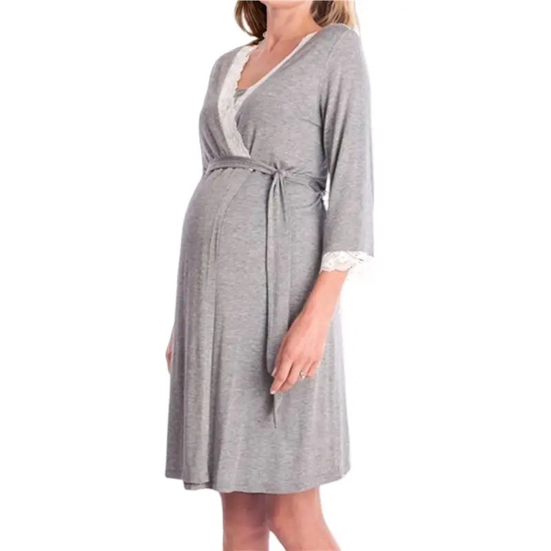 Women's Maternity Robe Pregnancy Breastfeeding Bathrobes Labor Delivery Nightgowns Dark Gray S