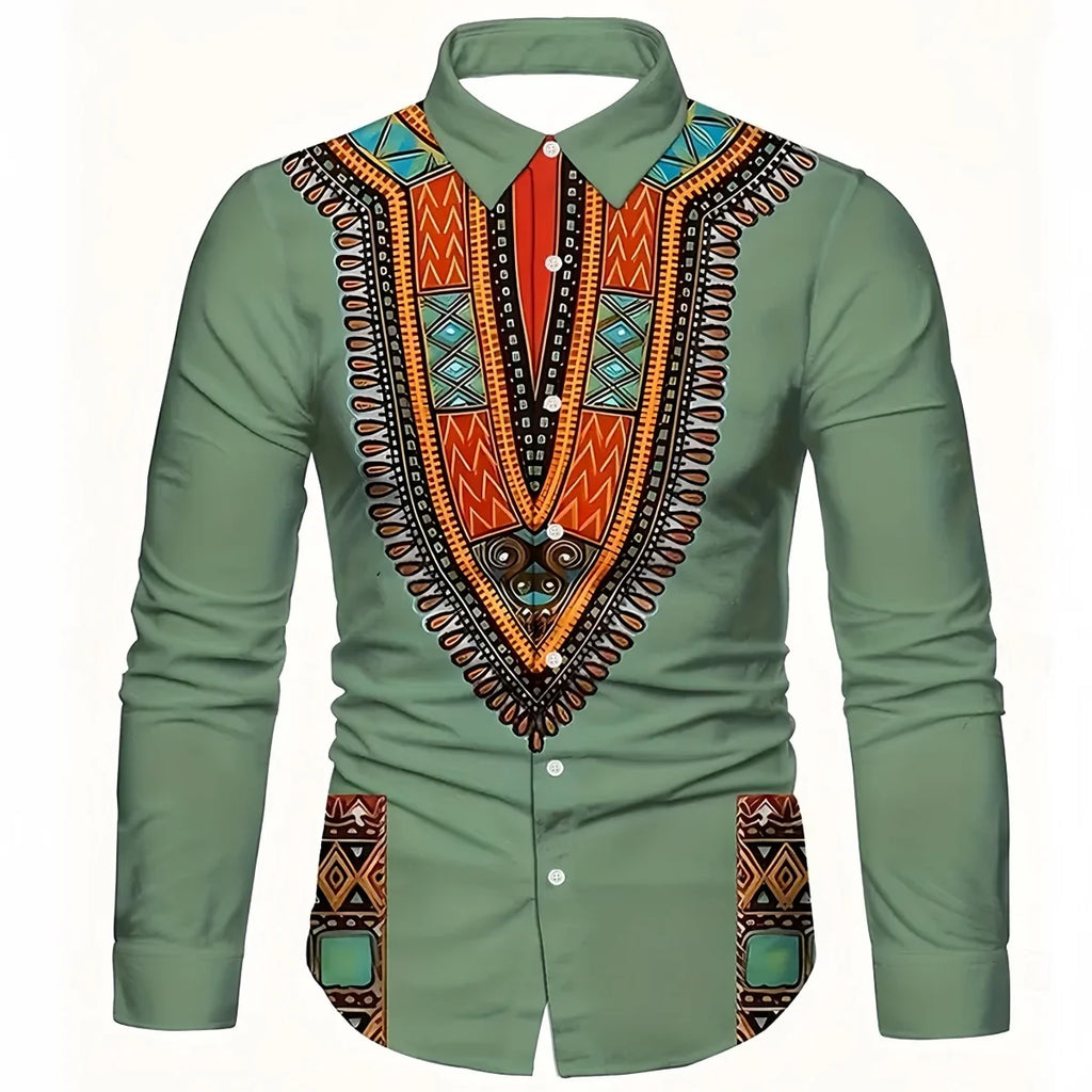 Fashion New Ethnic Style 3D Printed Men's Long Sleeve Shirt Spring And Autumn Casual Breathable Lapel Button Shirt Daily Clothes