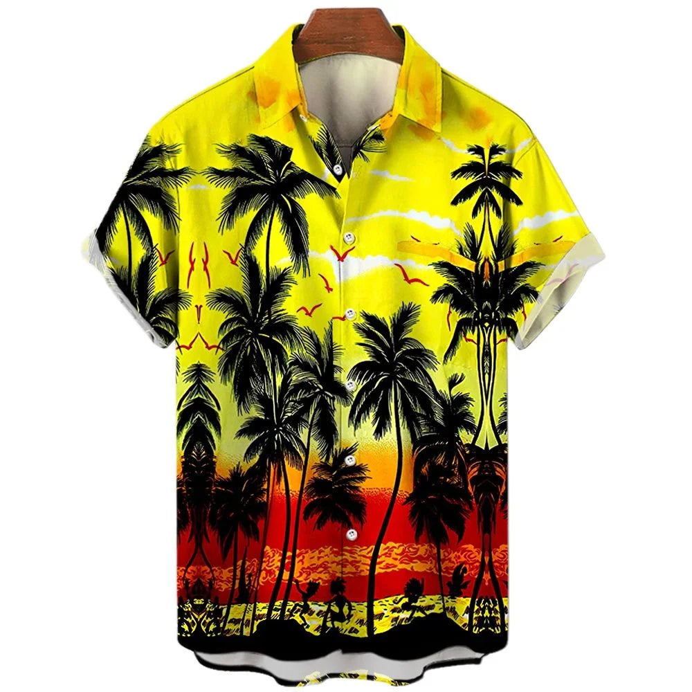 Summer Fashion Men's 3d Hawaiian Shirts Oversized Beach Short Sleeve Coconut Tree Print Shirts Tees Tops Casual Clothes Camiseta