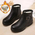 2024 Fashion Winter Women Pu Leather Ankle Boots Female Thick Plush Warm Snow Boots Mother Waterproof Non-slip Booties