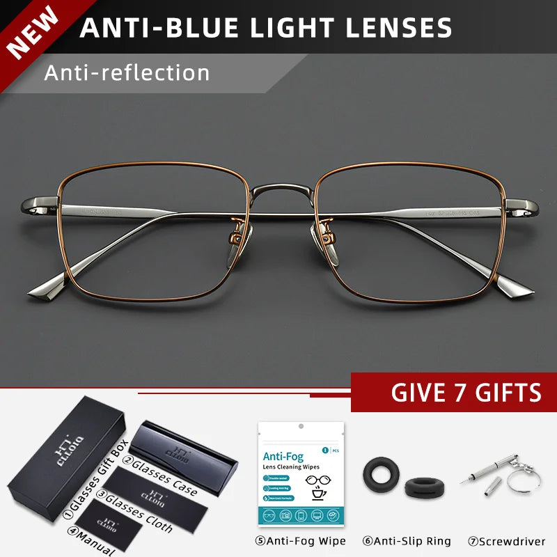 CLLOIO Pure Titanium Wire Retro Half Frame Glasses Men Women Fashion Reading Glasses Optical Prescription Progressive Eyeglasses