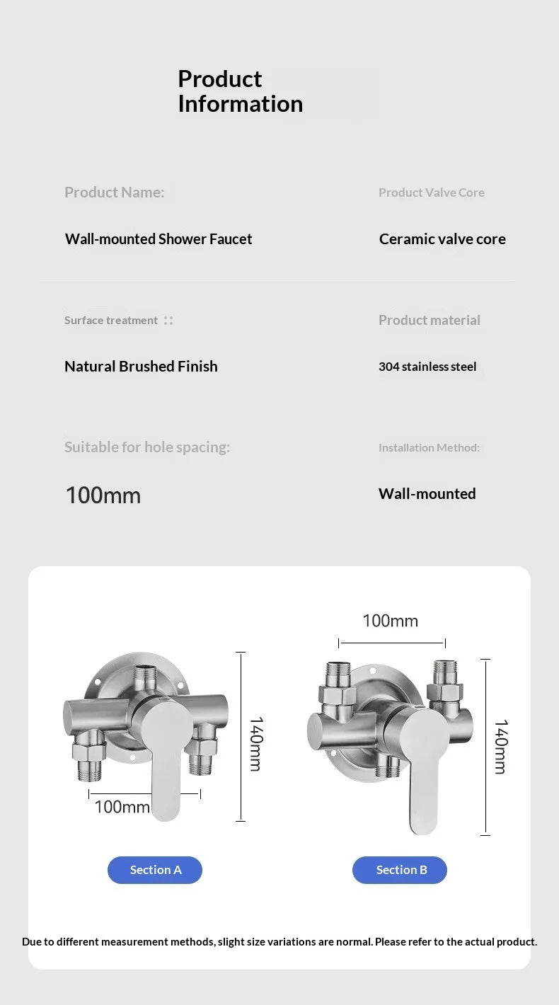 304 Stainless Steel Wall Mounted Hot Cold Shower Mixer Tap Single Handle Bathroom Faucet Accessories