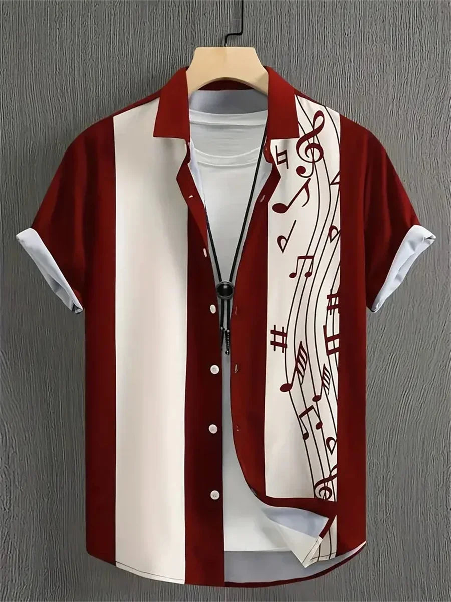 Men's Short-Sleeve Casual Loose-Fitting Lapel Hawaiian Shirt with Blue and White Porcelain Floral Print, New Summer Shirt