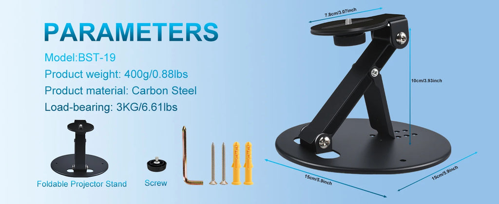 Desktop Projector Mount 180° Adjustable 3-in-1 Mounting Options Universal 1/4" Screw Sturdy Portable Max Load-Bearing 11 Pounds