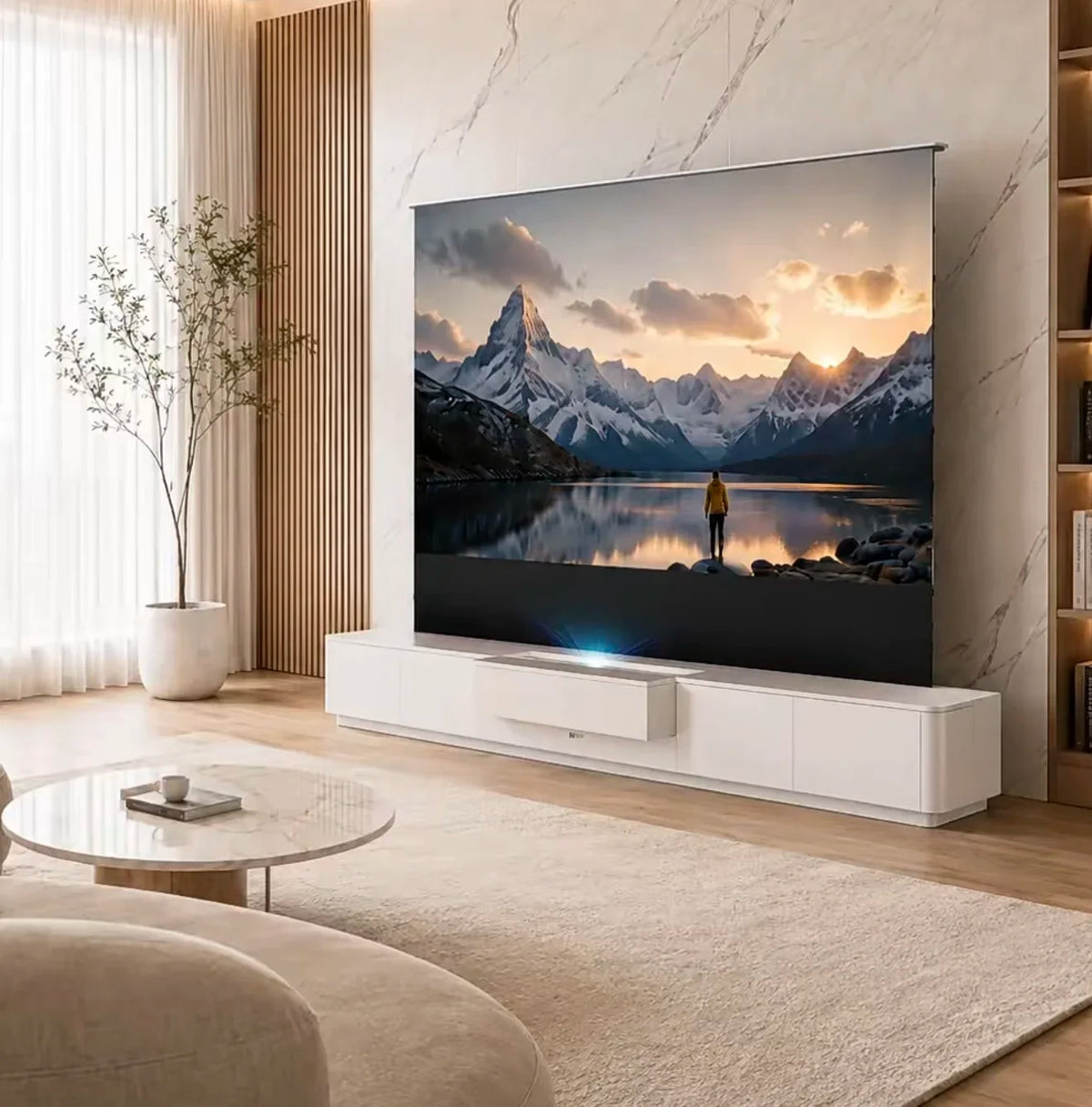 Motorized Floor Rising CLR Projection Screen Tab Tension 92 100 Inch Ambient Light Rejecting Electric for UST Projectors 3D 8K