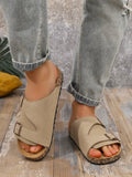 Men's Casual Simple Buckle Adjustable Set with Suede Upper Wood Grain Soft-Soled Slippers