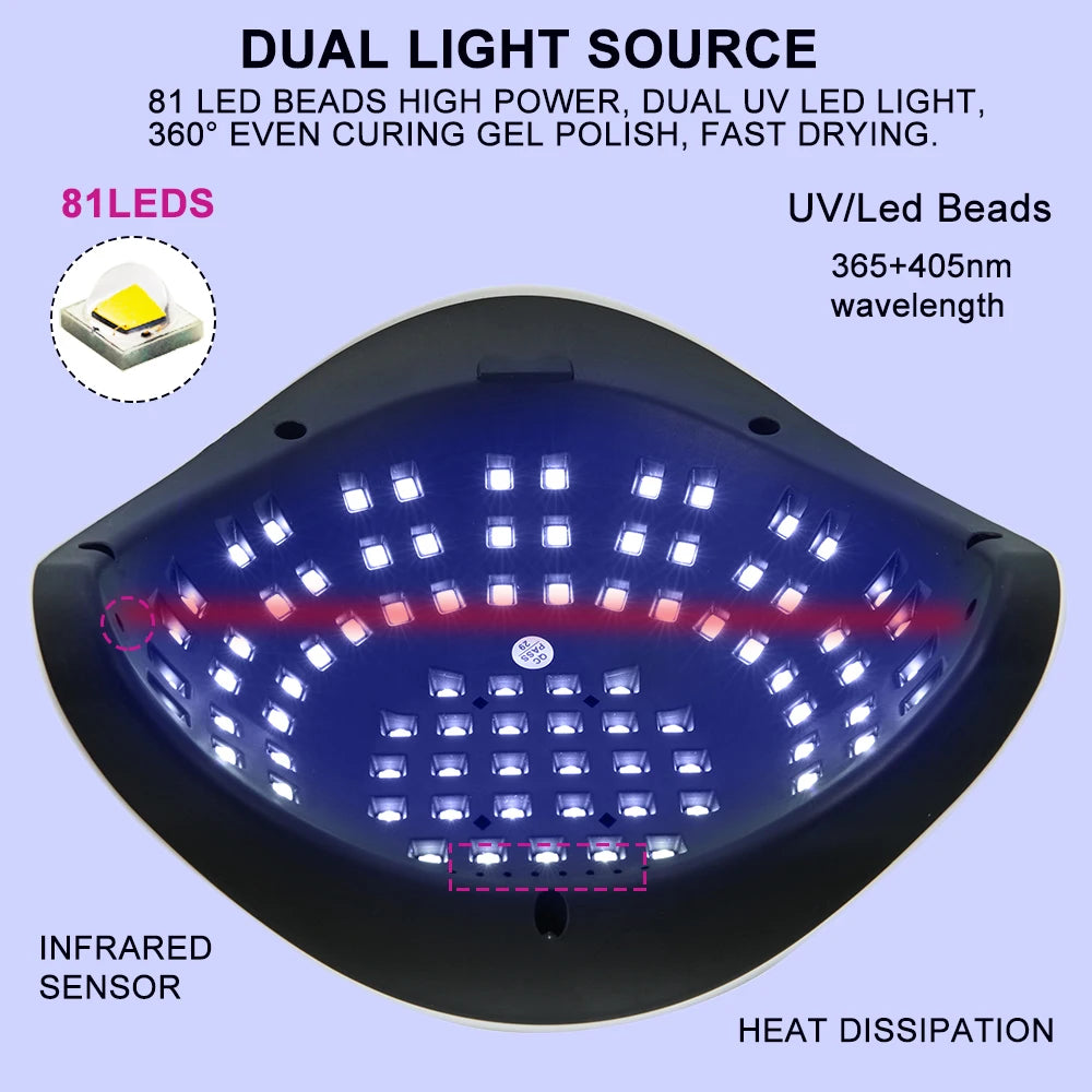 Professional Nail Dryer 81LEDs Nail Curing Lamps For Home Salon UV LED Nail Lamp For All Gel Polish Nail Equipment Manicure Tool
