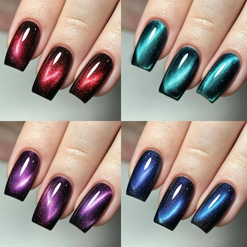 96pcs/box Short Square Cat Eye Press On Nails 4colors Glossy Glitter Cat Eye French Fake Nails Full Cover Acrylic Fake Nails Y2K