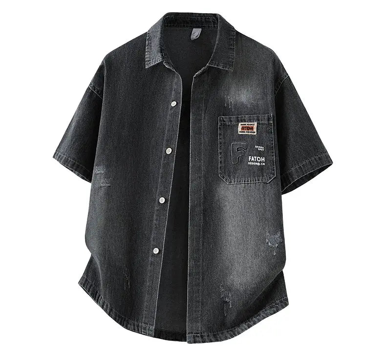 Men's Denim Shirt Summer Fashion Breathable Cotton Blend Short Sleeve Shirt Street Trendy Daily Outing Comfortable Jean Shirt
