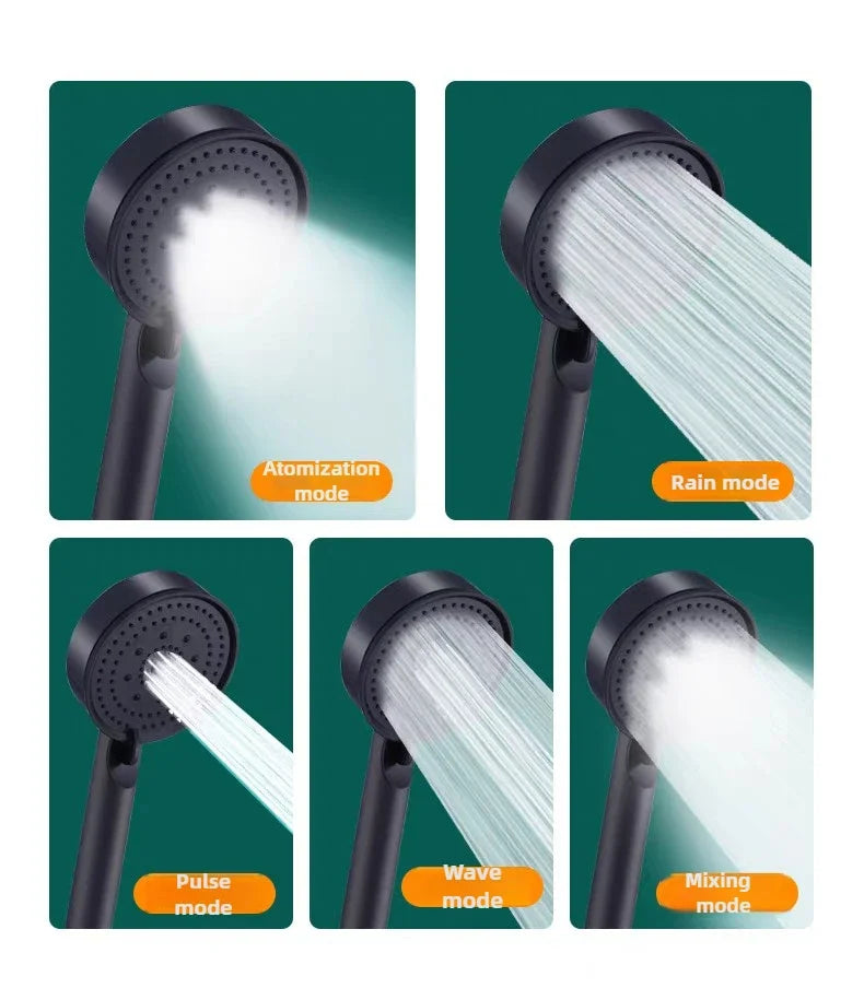 Black 5 Modes Shower Head Adjustable High Pressure Water Saving Shower Head Water Massage Shower Head Bathroom Accessories