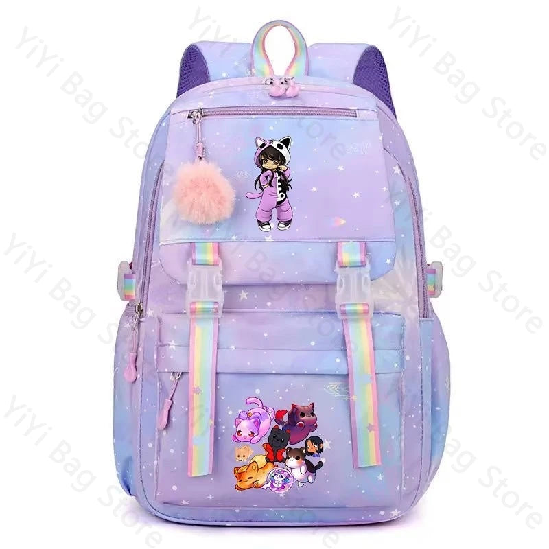 Aphmau Backpack Cartoon Fashion Lightweight Student School Bag Boys Girls Durable Nylon Large Capacity Travel Backpacks Gift