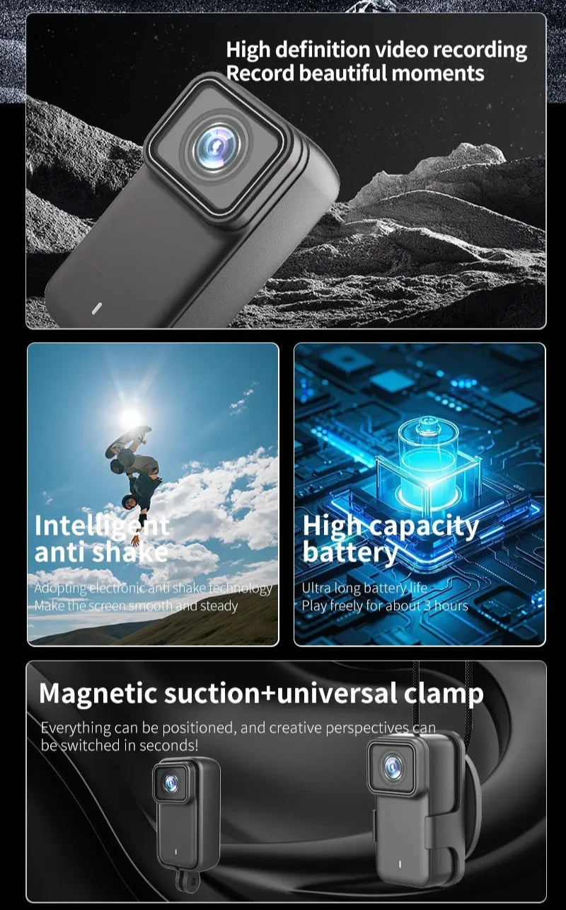 4K HD Action Camera HD EIS Magneti Pocket Video Camera 30m Waterproof WiFi Motorcycle Cam Sport Video Recorder with Memory Card