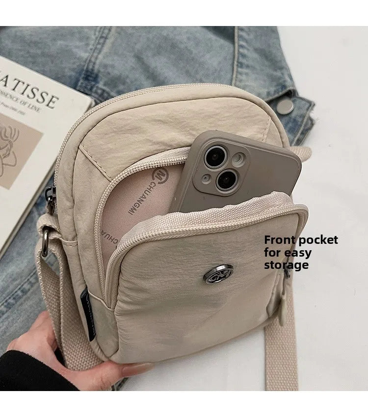 Waterproof Nylon Mobile Phone Bag Portable  Three-Layer Coin Purse Crossbody Bag for Youth Casual Simple Style Functional...