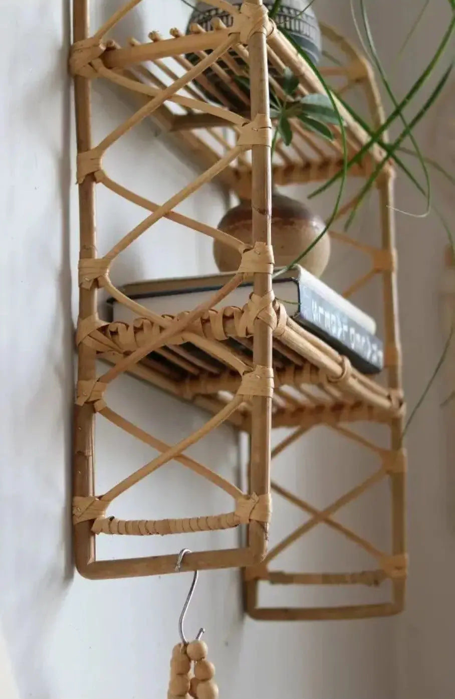 Rattan Wall Shelves Home Organizer Kitchen Storage Living Room Home Decor Small Bookshelf Nordic Log Style Storage Rack