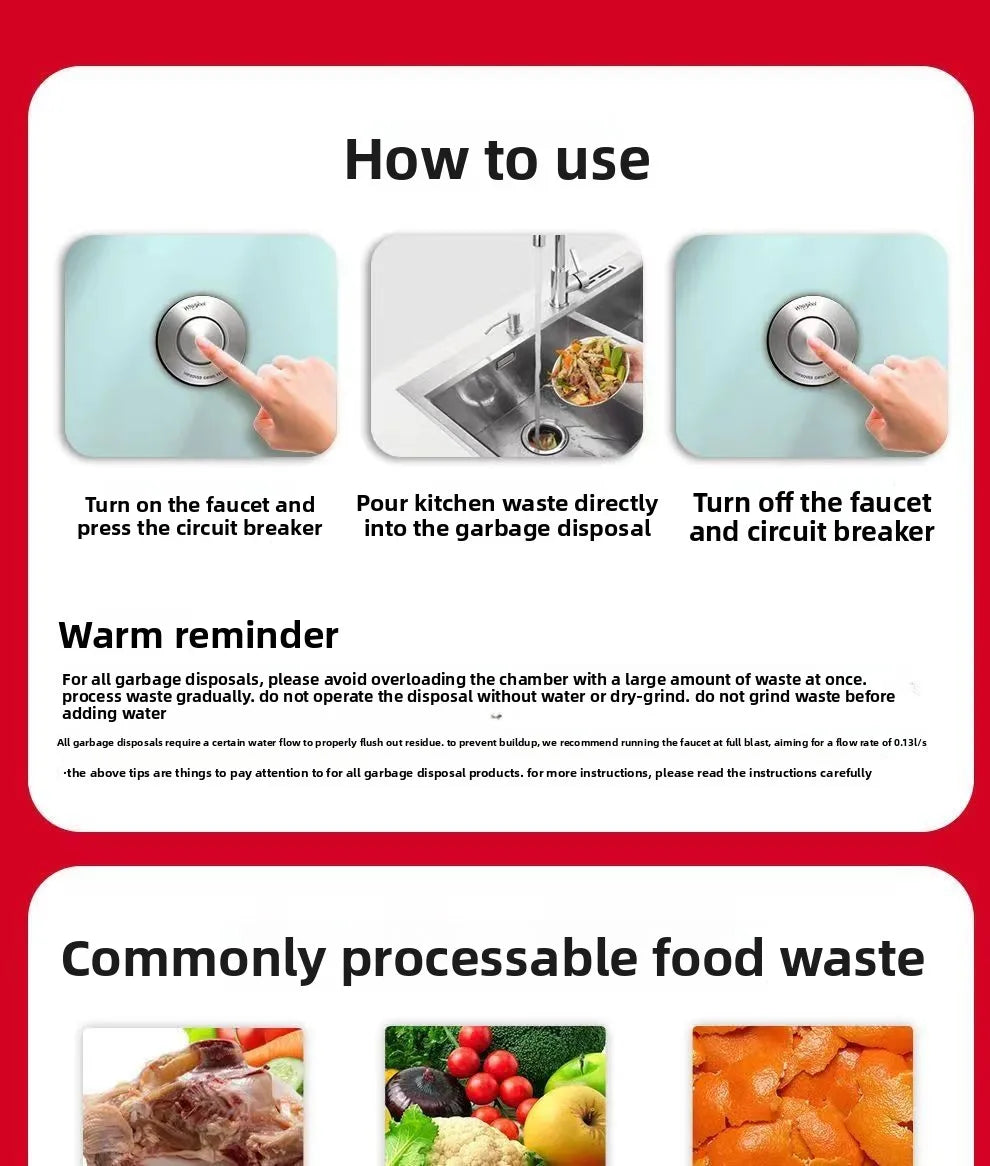 Food waste disposer, household kitchen food waste shredder, air switch EG-M1 Food Waste Disposers