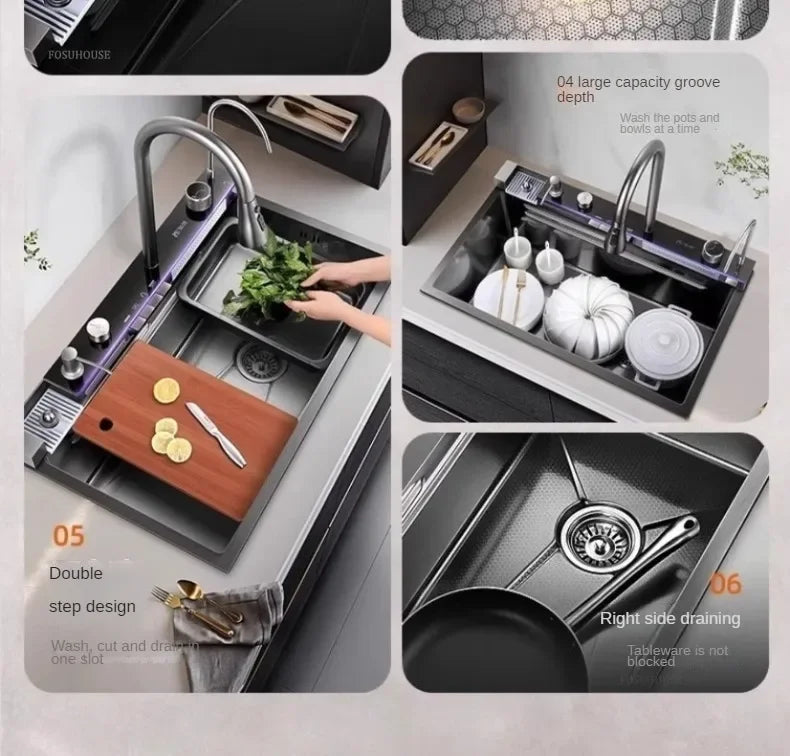 Modern Smart Kitchen Sinks Creative Metal Multi-functional Basin Luxury Household Sinks for Apartment Kitchen Rental House