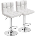 Bar Stools ern Pu Leather Swivel Adjustable Hydraulic Bar Stool Square Counter Height Stool Set o 2 (White)