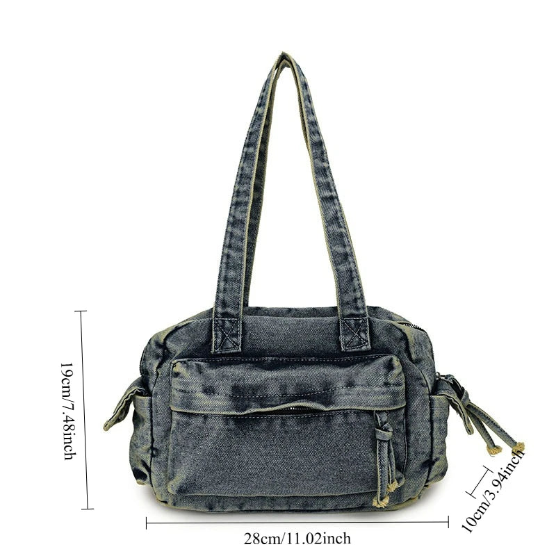 Trendy Vintage Denim Top Handle Bag Women Fashion Spring Shoulder Bag Casual Comfortable and Versatile Texture Storage Bag
