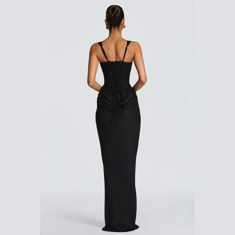 Elegant Yellow Strapless Pleated Long Dress Women Chic Solid Sleeveless Waist Cinching Split Gown 2026 Lady Evening Party Robes