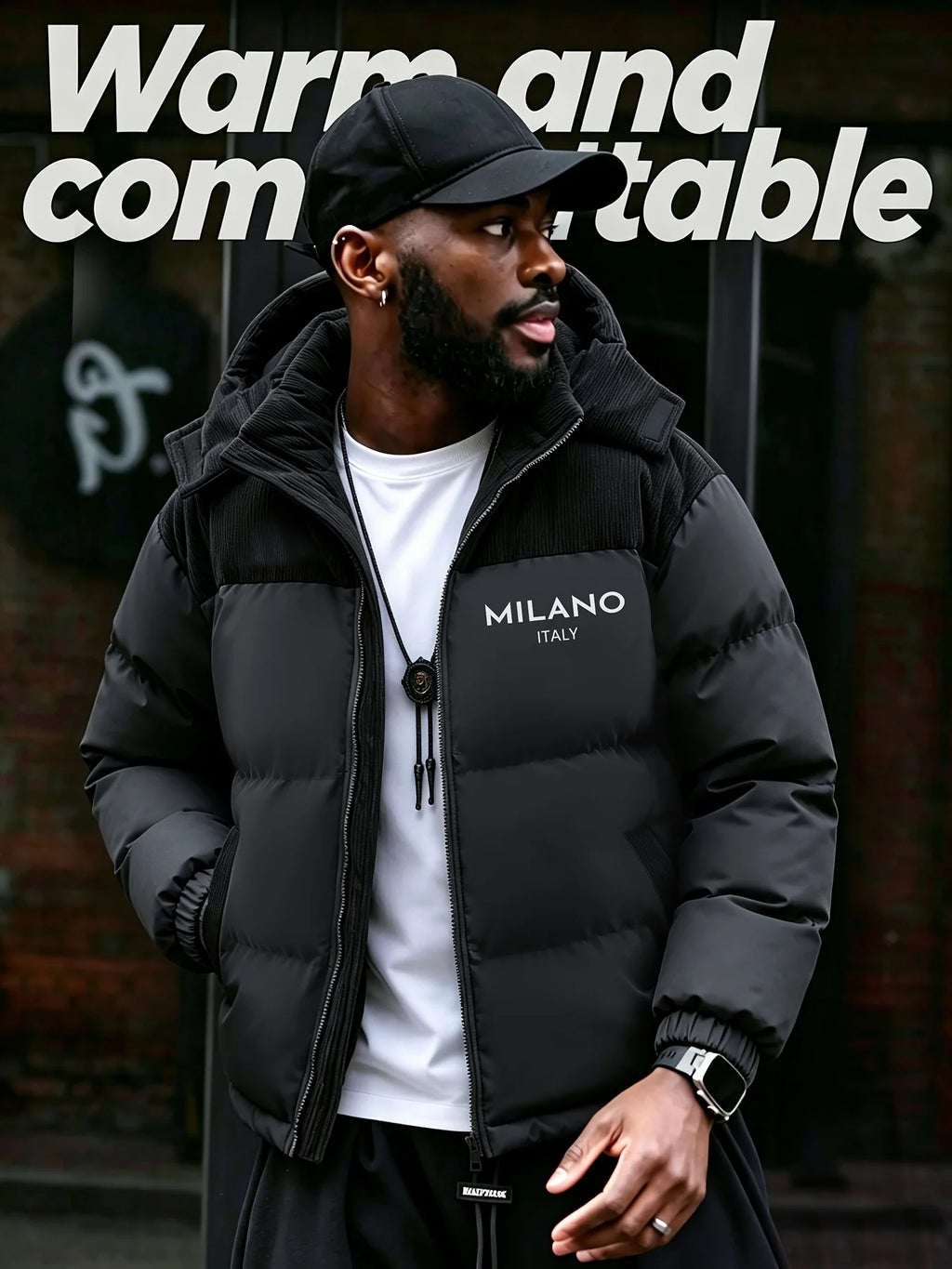 MILANO Printed Patchwork Corduroy Jacket Men Winter Hooded Coat Loose Thickened Outerwear Casual Party Outfit Men's Clothing