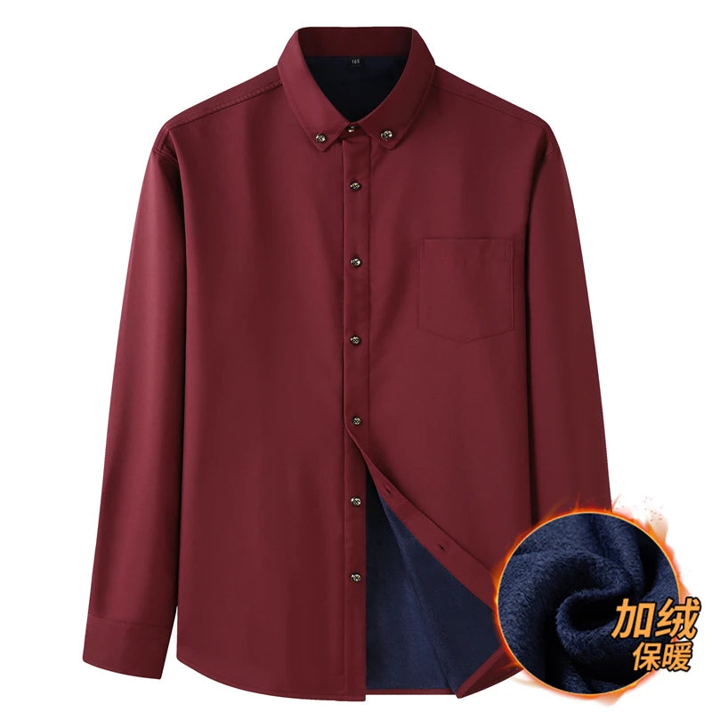 Men Shirt Casual Warm Fleece Long Sleeve Red Plus Size 6XL 7XL 8XL 10XL Oversize Formal Autumn Winter Flannel Thick High Quality