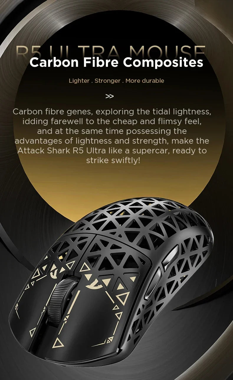 ATTACK SHARK R5 Ultra Carbon Fiber Wireless Gaming Mouse PixArt PAW3950MAX Gaming Sensor 42000DPI 8000Hz MCU Nordic 52840 For PC