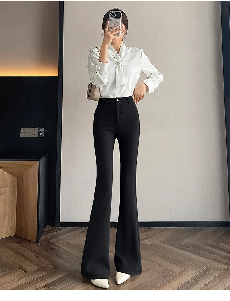 Slimming Flared Pants High Waist Elastic Suit Casual Spring Women's Sle Covering Meat Thin Long Trousers Casual Pants