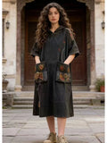 Amax LuluE Spring Vintage Loose Denim Dress Ladies 2026 Fashion Causal Embroidery Vestidos Womens British Classic Luxury Clothes