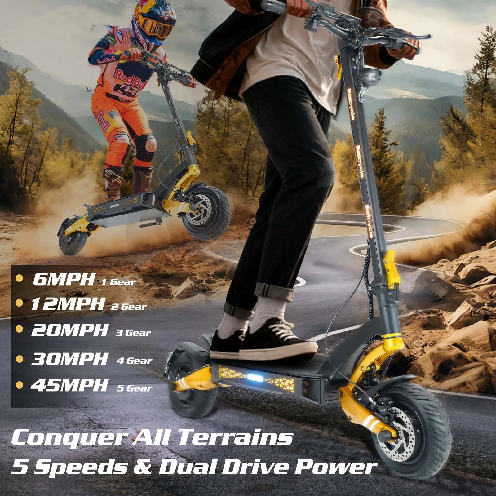 Foldable Electric Scooter for Adults, Motor 3000W*2, 50V 23Ah Battery, Long Range 50-70 Miles, 10" Off-Road Tires, High Power Commuter Scooter