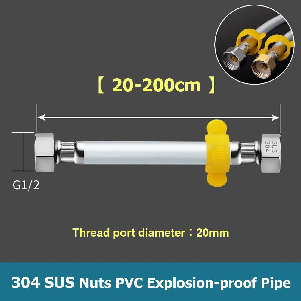 New 20-200cm PVC Water Inlet Hose G1/2" Plumbing Hose Bathroom Heater Hot and Cold Explosion Proof Connecting Pipe Household