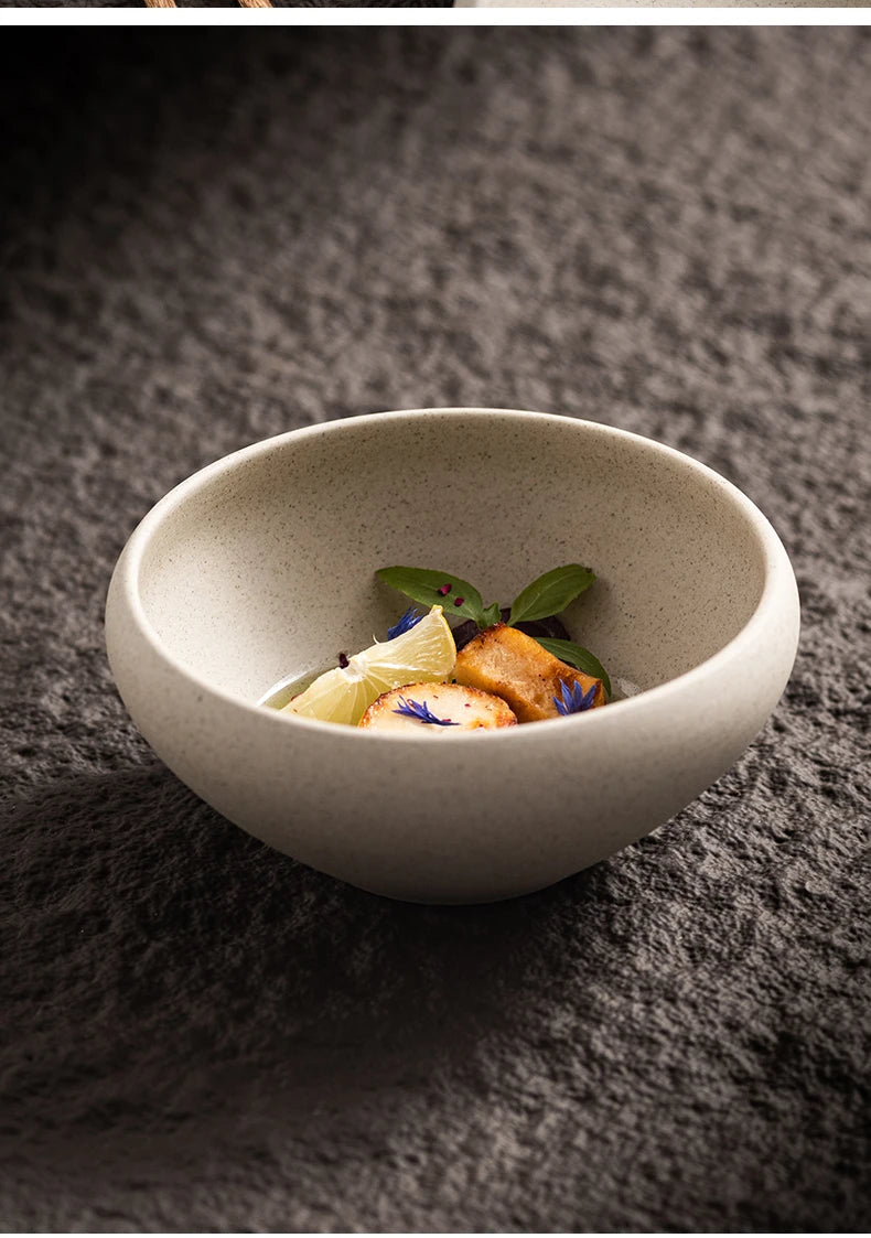 Retro Ceramic Soup Bowl Yogurt Bowl Rice Bowl Oatmeal Bowl Home Use Thick Earthenware Vintage Style Dining Utensils