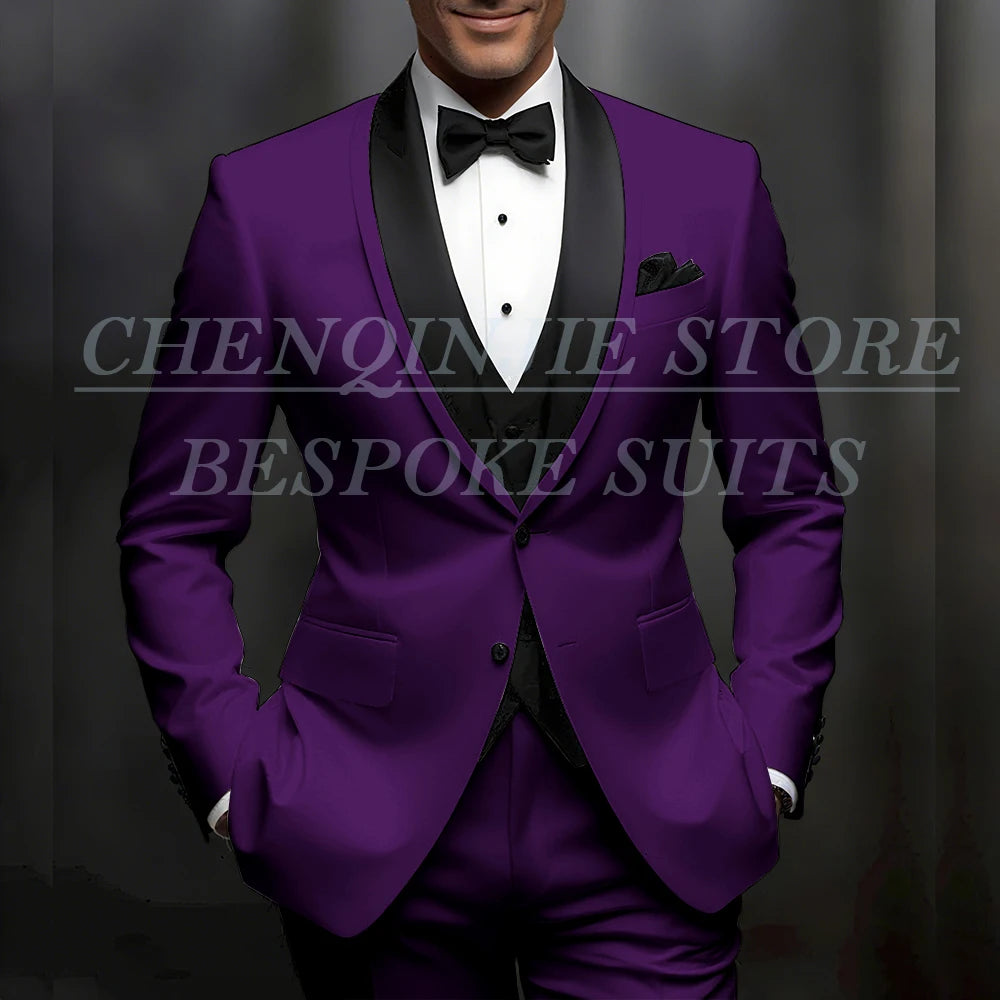 Formal Wedding Men's Suits Customzied Single Breasted Shawl Lapel Slim Fit 3 Piece Jacket Pants Vest for Wedding Male Clothing
