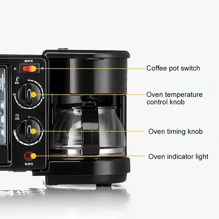 Multifunctional 110V/220V 3 In 1 Breakfast Machine Mini Toaster Oven with Timer