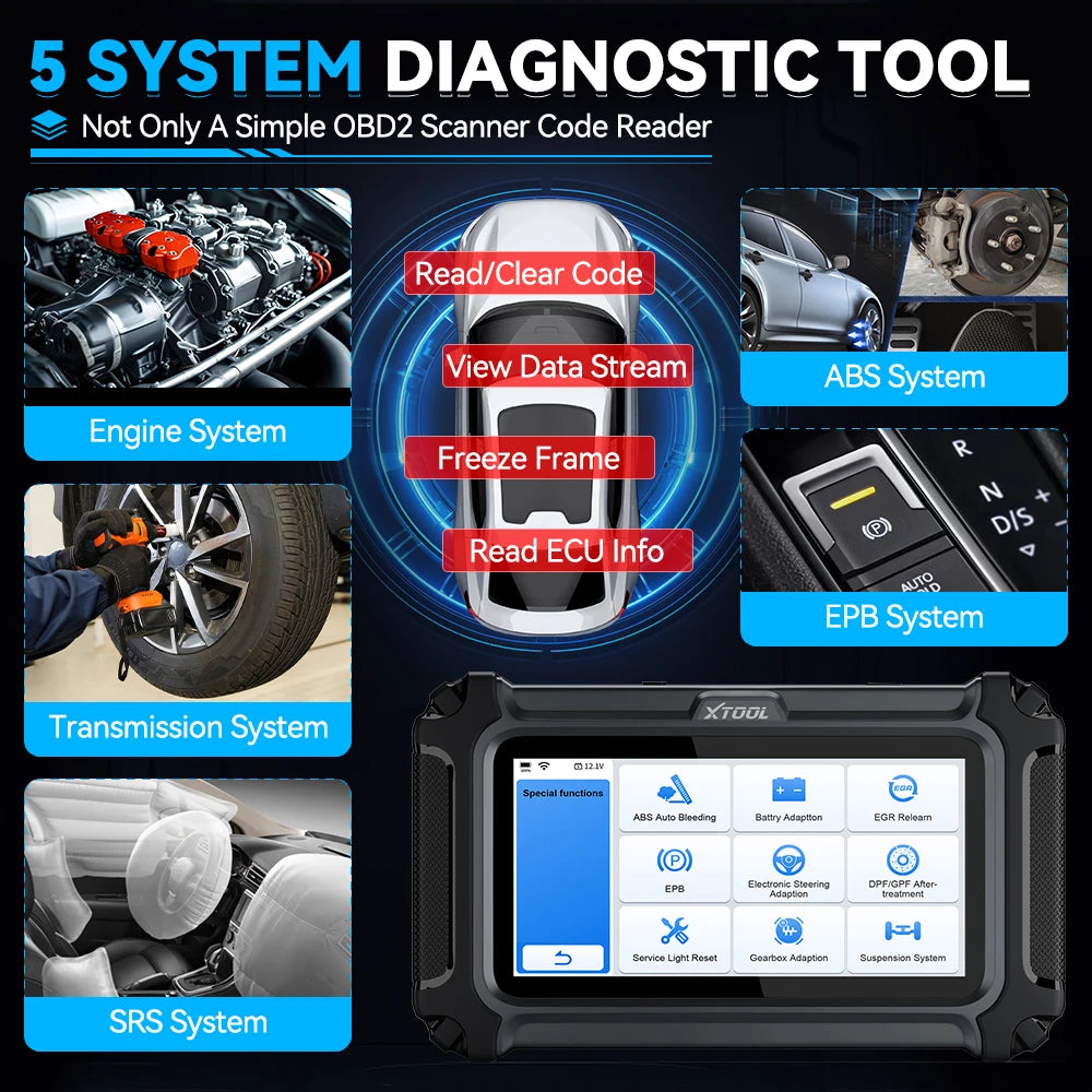 XTOOL D5S Car Diagnostic Tool 5 System Automatic OBD2 Scanner 4-IN-1 Live Data with 16+ Reset Functions with CANFD FCA Protocol Lifetime Free Update