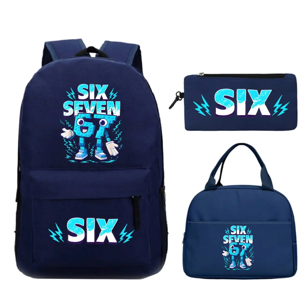 Fun Six Seven Print 3Pcs/Set Backpack Teen Boy Girl Back To School Schoolbag 67 Italian Brainrot Lunch Bag Rucksack Pencil Case