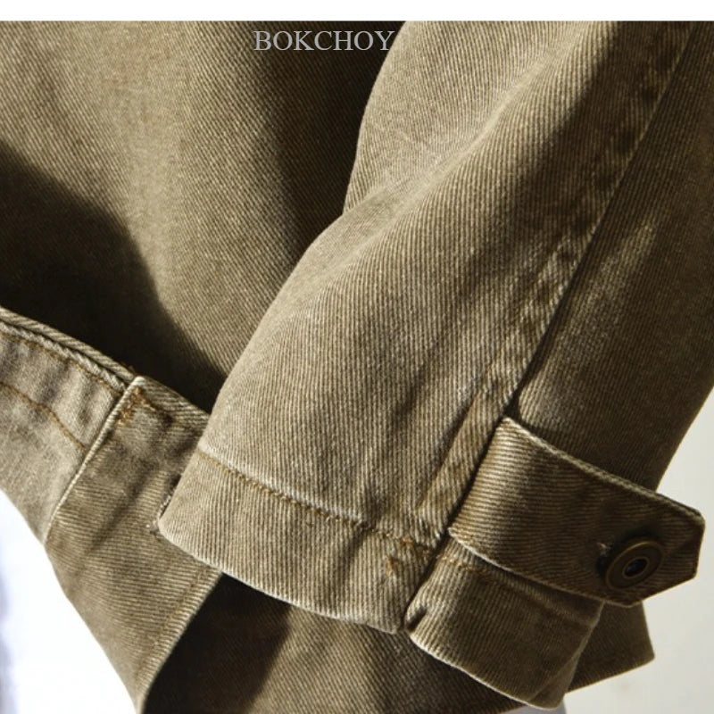 Autumn New Cargo Loose and Comfort 100% Cotton Jackets for Men Vintage Sense of Layering Streetwear Men Shirts AZ889