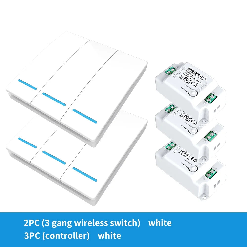 Long Distance Smart Tuya Wifi Wireless Switch Black And  White 1/2/3gang RF433 Remote Control Light Switch CR2032 Power Supply