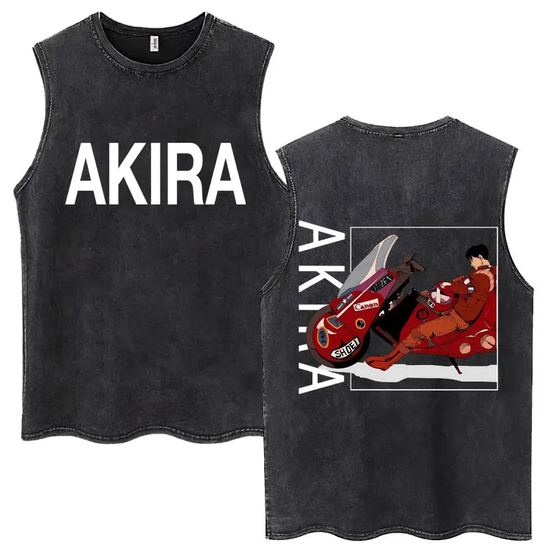 Washed Japan Anime Akira Retro Tank Tops 90s Science Fiction Movie Shotaro Kaneda Sleeveless T Shirts Cotton Casual Loose Vests