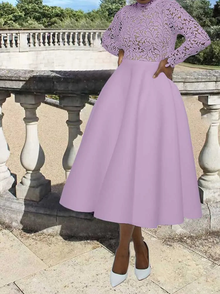 Elegant Party Dresses Woman Fall Fashion Lace Long Sleeve See Through Dress Vintage Laides Evening Dress Wholesale Dropshipping