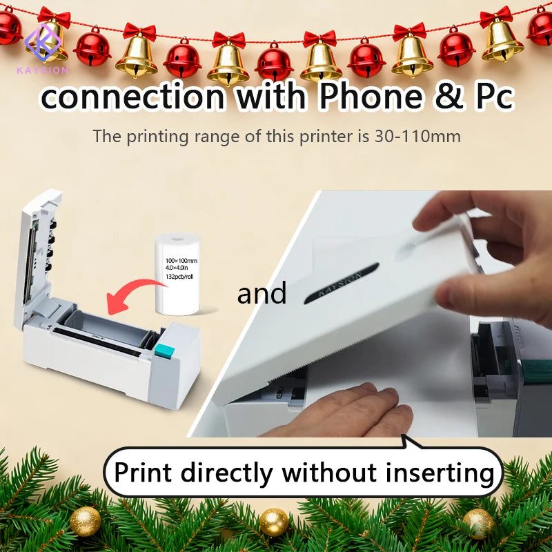 KAYSION Thermal Shipping Label Printer Portable Printer for 4x6 Mailing Packages Printing USB/WIFI/BT Connection