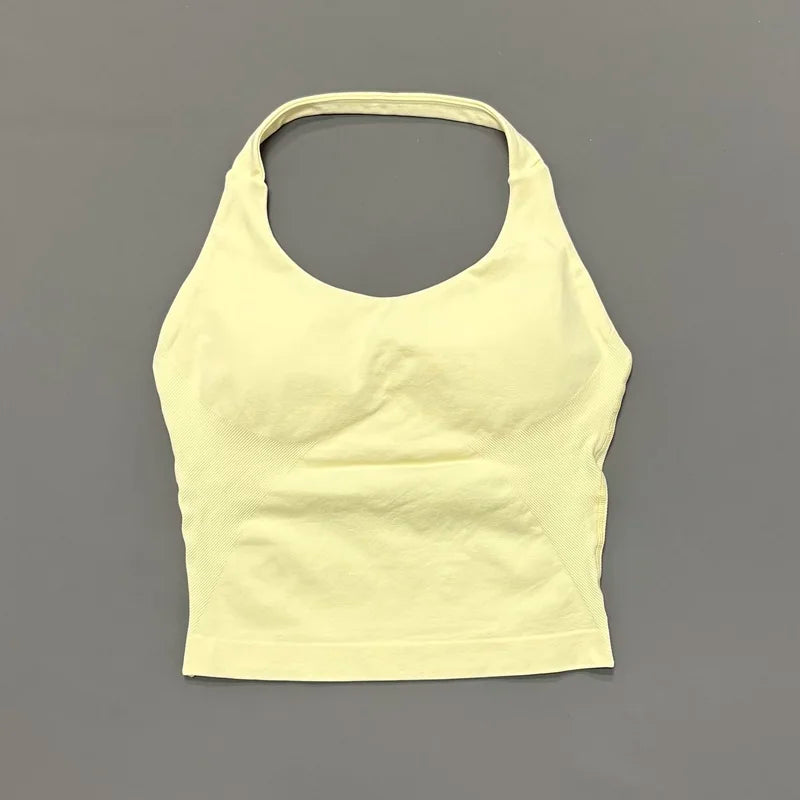 HISTELLO Sports Halter Top Seamless Longline Strappy Gym Tank Top Women Yoga Clothing Workout Fitness Sportswear Pilates Vest