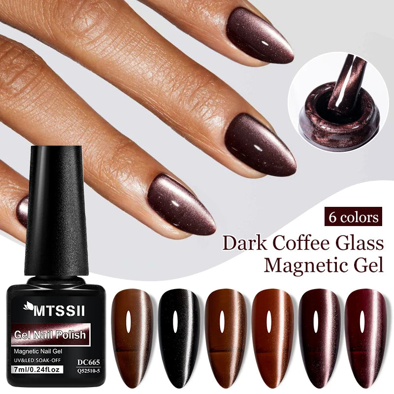 7ml Dark Coffee Glass Magnetic Gel Nail Polish Gentle Moonlight Gel Autumn And Winter Colors Soak Off Semi-Permanent Varnish