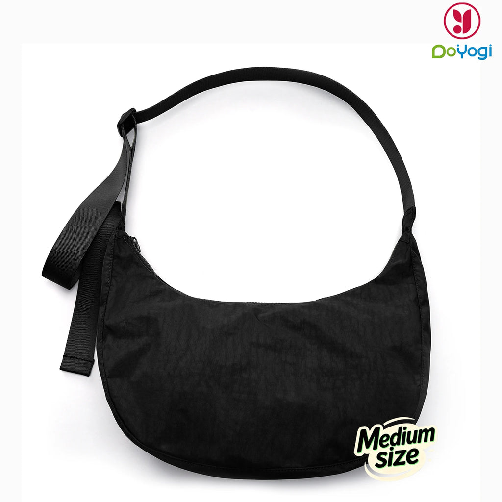 Nylon Medium Crescent Bag for Women Men,Crossbody Bag with Adjustable Strap&Dual Interior Zip Pocket Casual Daily Shoulder Bag