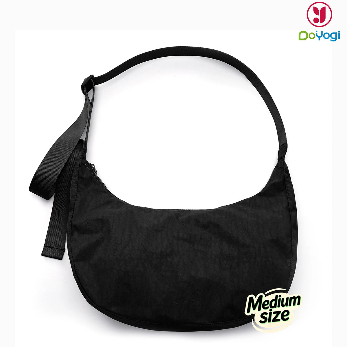 Nylon Medium Crescent Bag for Women Men,Crossbody Bag with Adjustable Strap&Dual Interior Zip Pocket Casual Daily Shoulder Bag